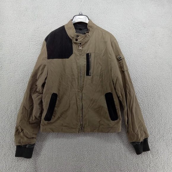 Odin New York Jacket Mens Medium Beige Olive Green Military Style Corduroy Patch - Picture 1 of 7